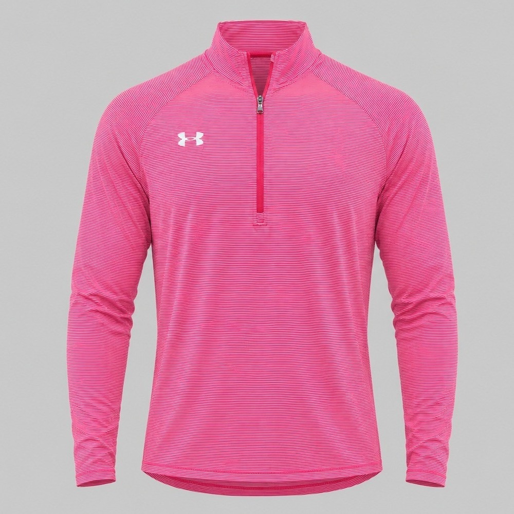 Under Armour HeatGear Womens Medium Pink Striped 1/4 Zip Pullover Activewear Top
